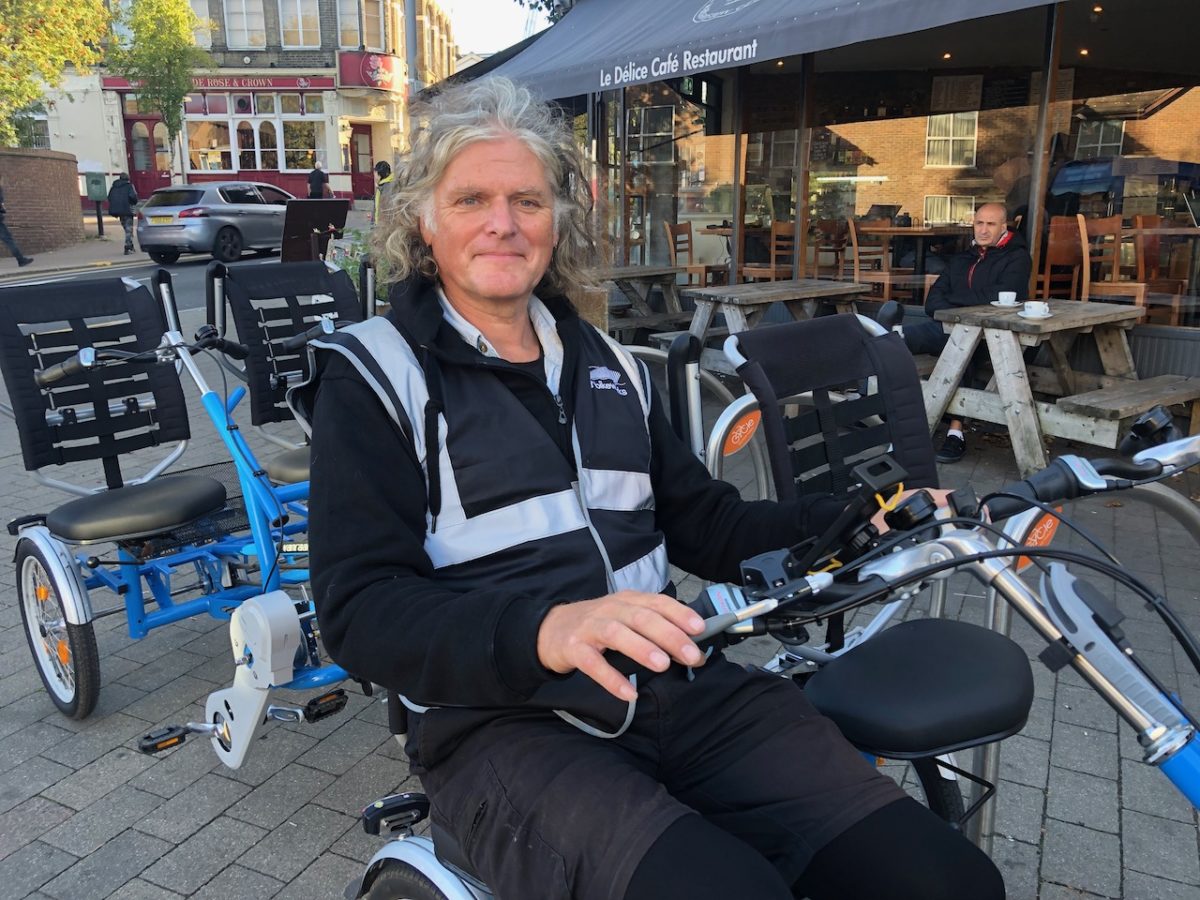 Cycle taxi pilot, Paul, in Waltham Forest